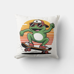 Frosch auf Skateboard Kissen