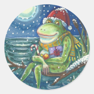 FROSCH AUF STAMM ERWÄRMT DAS HERZ, LUSTIG, SÜßE WE RUNDER AUFKLEBER