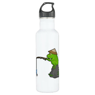 Frosch auf Stein beim Angeln mit Angelrute & Fisch Edelstahlflasche
