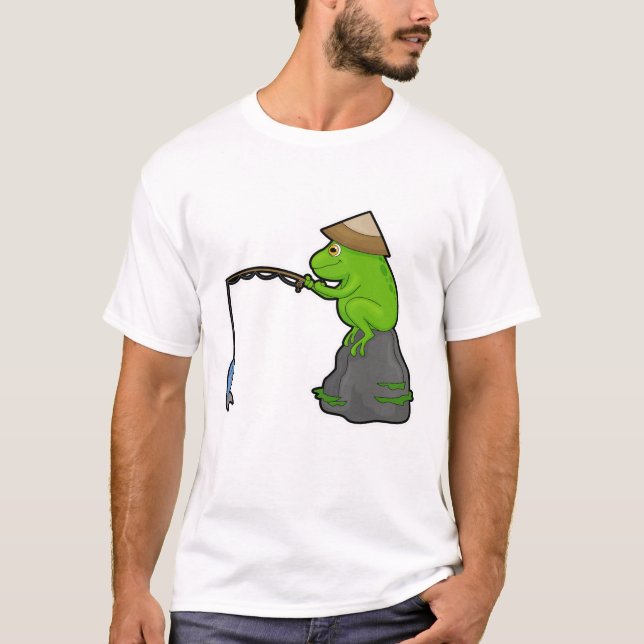 Frosch auf Stein beim Angeln mit Angelrute & Fisch T-Shirt (Vorderseite)