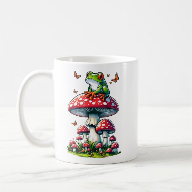 Frosch auf Toadstool - verzauberte Waldszene Kaffeetasse (Links)