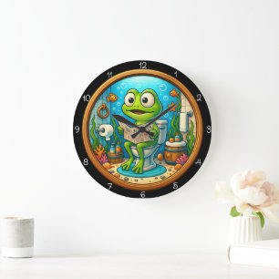 Frosch auf Toilette Funny Große Wanduhr