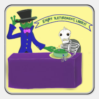 Frosch-Aufkleber für die angemessene Altersvorsorg Quadratischer Aufkleber