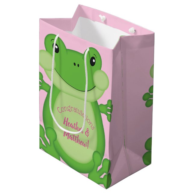 Frosch Baby Dusche Pink Mittlere Geschenktüte (Vorderseite Schrägansicht)