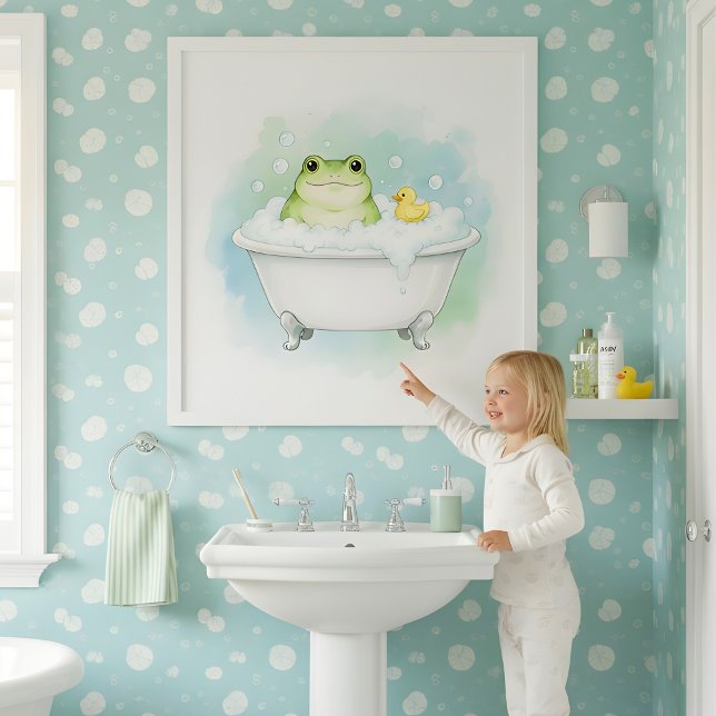 Frosch-Badezeit-Spaß Kinder-Badezimmer-Wandkunst Poster (Von Creator hochgeladen)