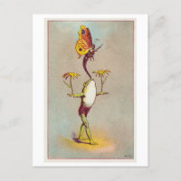 Frosch Balancing Blume und Schmetterling Vintag