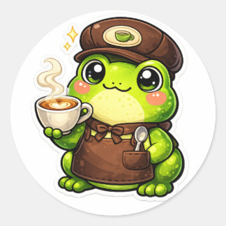 Frosch Barista Runder Aufkleber