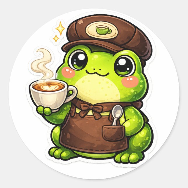Frosch Barista Runder Aufkleber (Vorderseite)