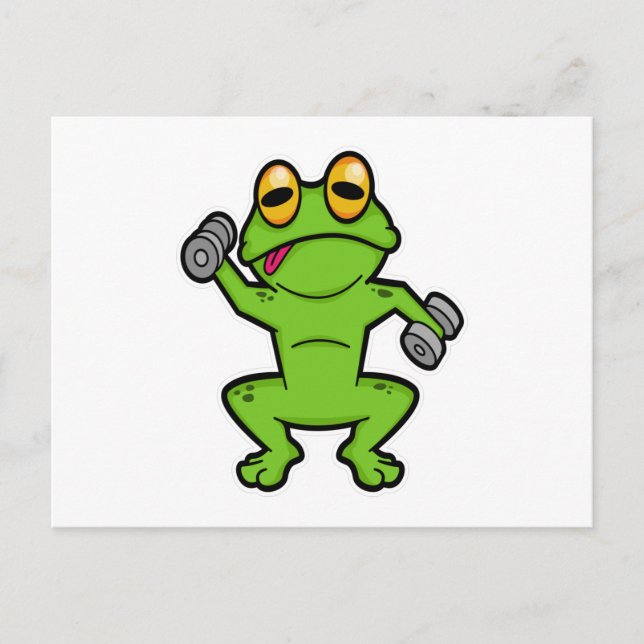 Frosch bei Schultertraining mit Hanteln Postkarte (Vorderseite)