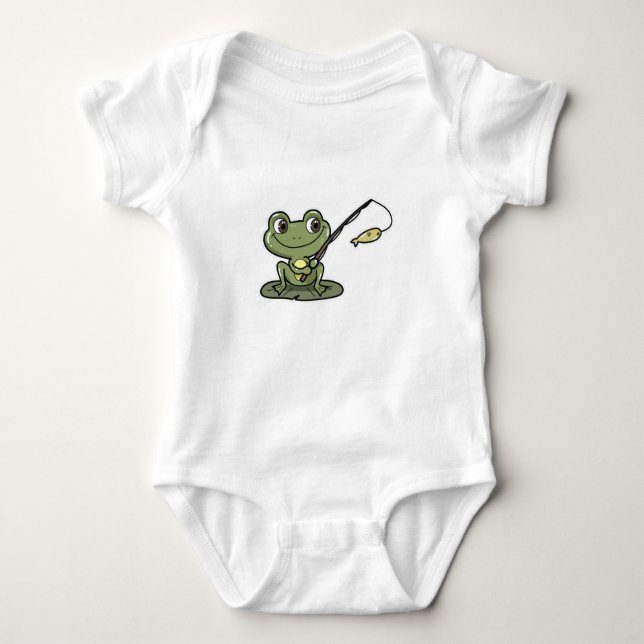 Frosch beim Angeln mit Angelrute Baby Strampler (Vorderseite)