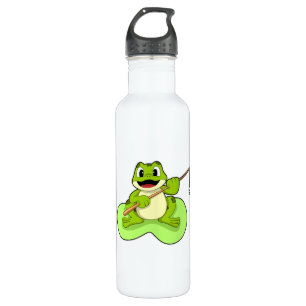 Frosch beim Angeln mit Angelrute Edelstahlflasche
