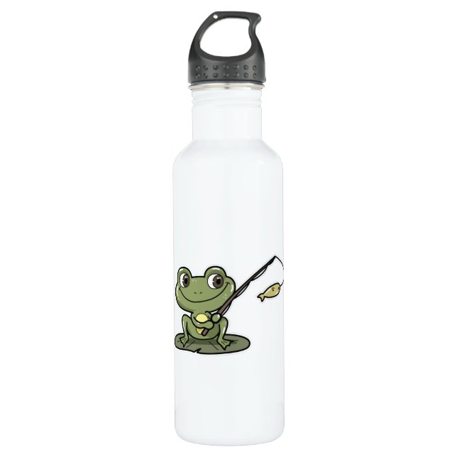 Frosch beim Angeln mit Angelrute Edelstahlflasche (Vorderseite)