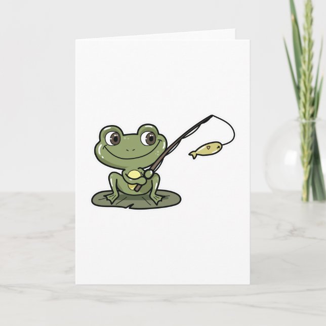 Frosch beim Angeln mit Angelrute Karte (Vorderseite)