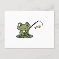 Frosch beim Angeln mit Angelrute