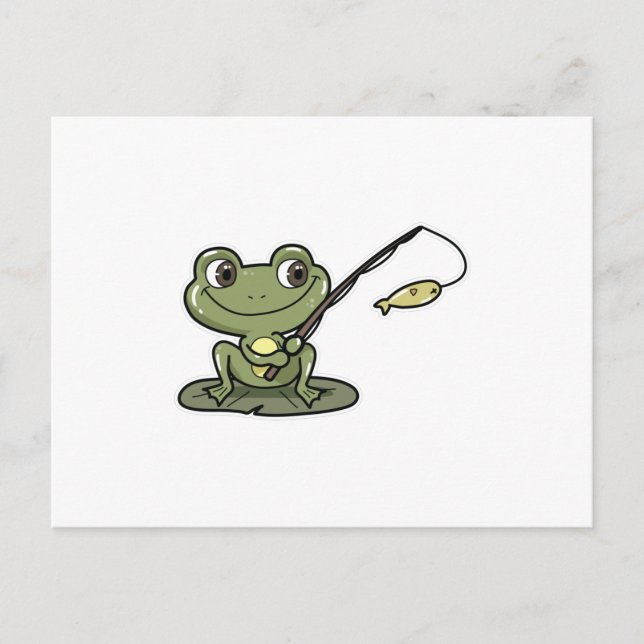 Frosch beim Angeln mit Angelrute Postkarte (Vorderseite)