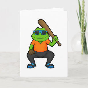 Frosch beim Baseball mit Baseballschläger und Sonn Karte