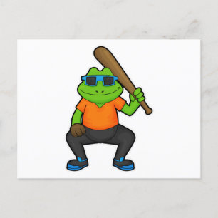 Frosch beim Baseball mit Baseballschläger und Sonn Postkarte