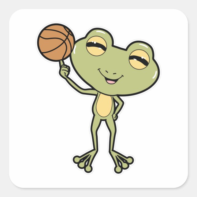 Frosch beim Basketball-Sport Quadratischer Aufkleber (Vorderseite)