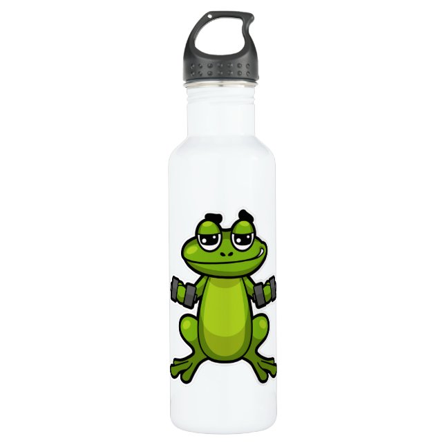 Frosch beim Biceps-Training mit Dumbells Edelstahlflasche (Vorderseite)