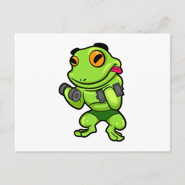 Frosch beim Biceps-Training mit Dumbells Postkarte (Vorderseite)