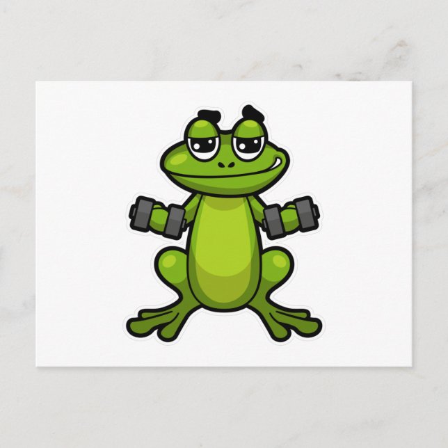 Frosch beim Bizepstraining mit Hanteln Postkarte (Vorderseite)