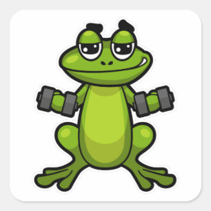 Frosch beim Bizepstraining mit Hanteln Quadratischer Aufkleber