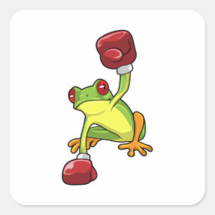Frosch beim Boxen mit Boxhandschuhen Quadratischer Aufkleber