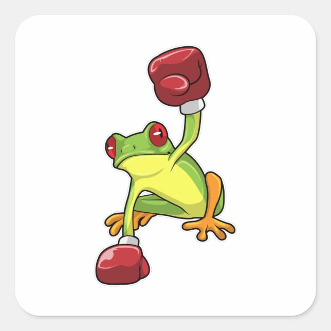 Frosch beim Boxen mit Boxhandschuhen Quadratischer Aufkleber (Vorderseite)