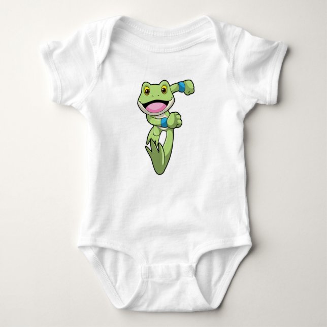 Frosch beim Laufen mit Sweatband Baby Strampler (Vorderseite)