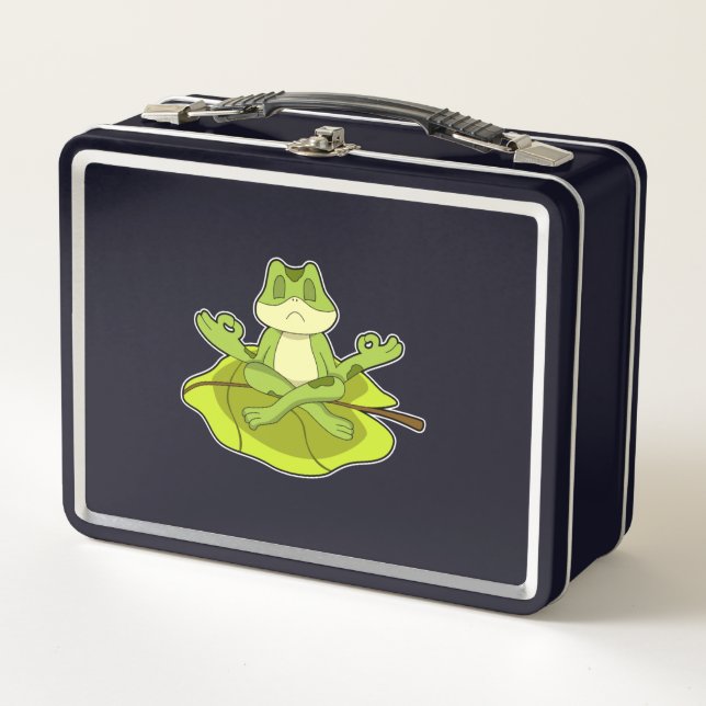 Frosch beim Meditat Metall Brotdose (Vorderseite)