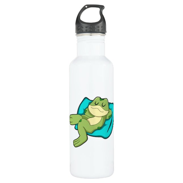 Frosch beim Schlafen mit Kissen Edelstahlflasche (Vorderseite)