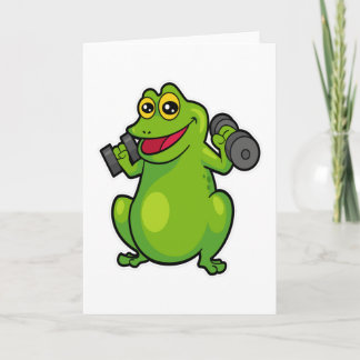 Frosch beim Schultertraining mit Dumbells Karte