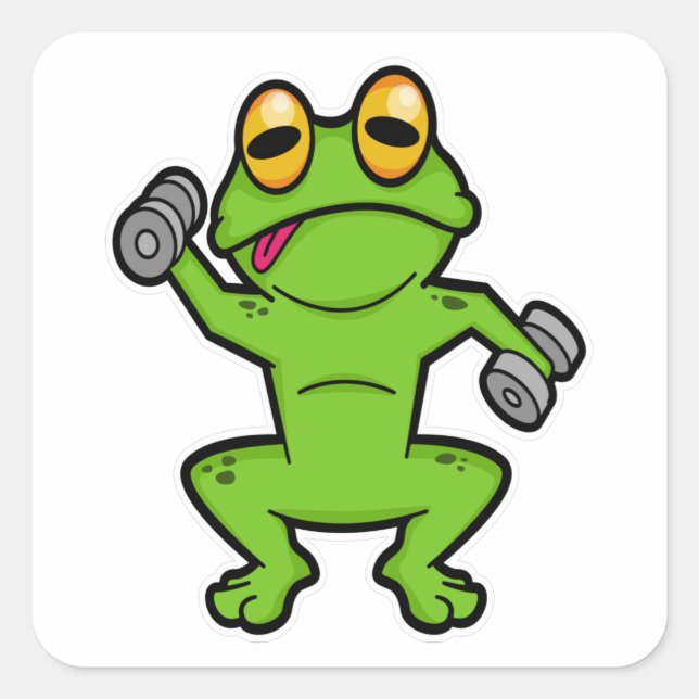 Frosch beim Schultertraining mit Dumbells Quadratischer Aufkleber (Vorderseite)