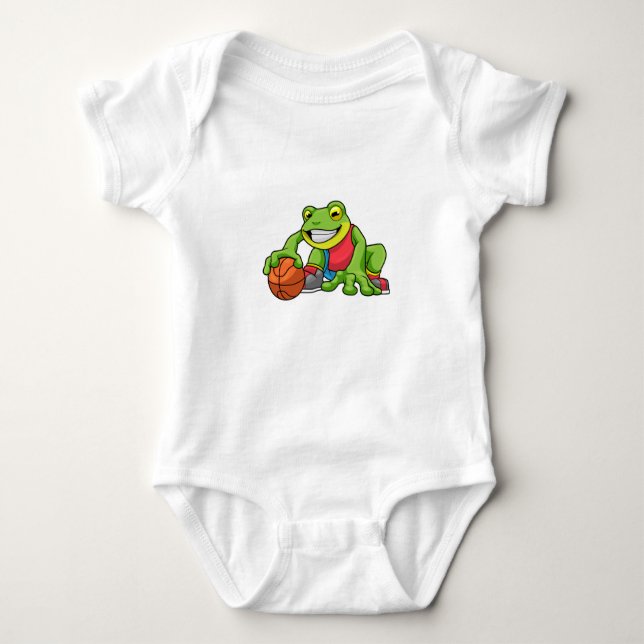 Frosch beim Sport mit Basketball Baby Strampler (Vorderseite)