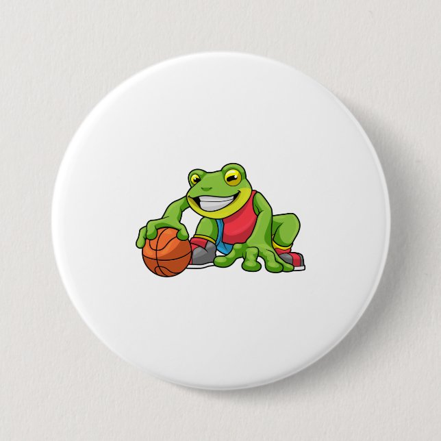Frosch beim Sport mit Basketball Button (Vorderseite)