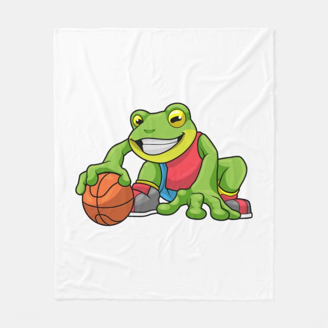 Frosch beim Sport mit Basketball Fleecedecke (Vorderseite)