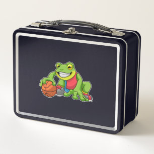 Frosch beim Sport mit Basketball Metall Brotdose