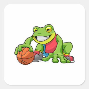 Frosch beim Sport mit Basketball Quadratischer Aufkleber