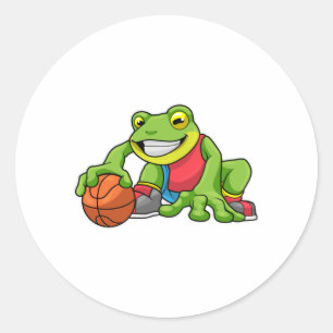 Frosch beim Sport mit Basketball Runder Aufkleber