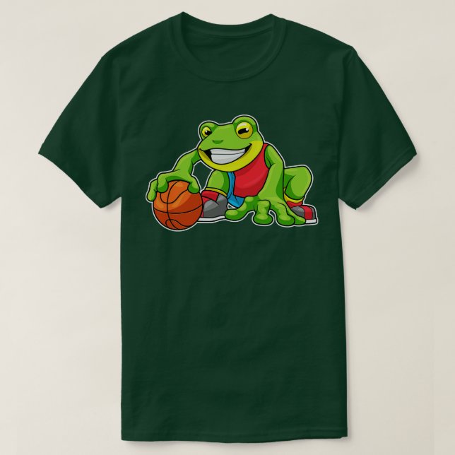 Frosch beim Sport mit Basketball T-Shirt (Design vorne)