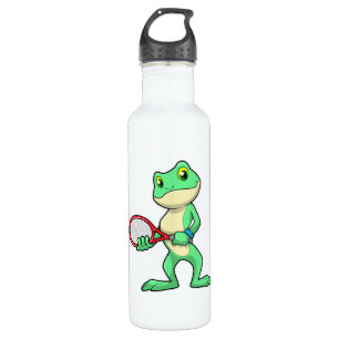 Frosch beim Tennis mit Tennisschläger Edelstahlflasche