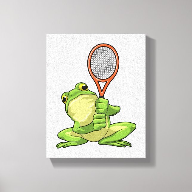 Frosch beim Tennis mit Tennisschläger Leinwanddruck (Vorderseite)