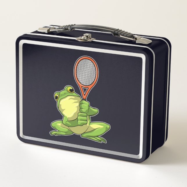 Frosch beim Tennis mit Tennisschläger Metall Brotdose (Vorderseite)