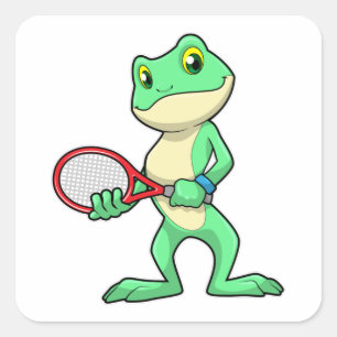 Frosch beim Tennis mit Tennisschläger Quadratischer Aufkleber