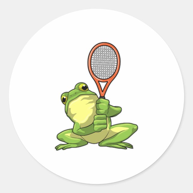 Frosch beim Tennis mit Tennisschläger Runder Aufkleber (Vorderseite)