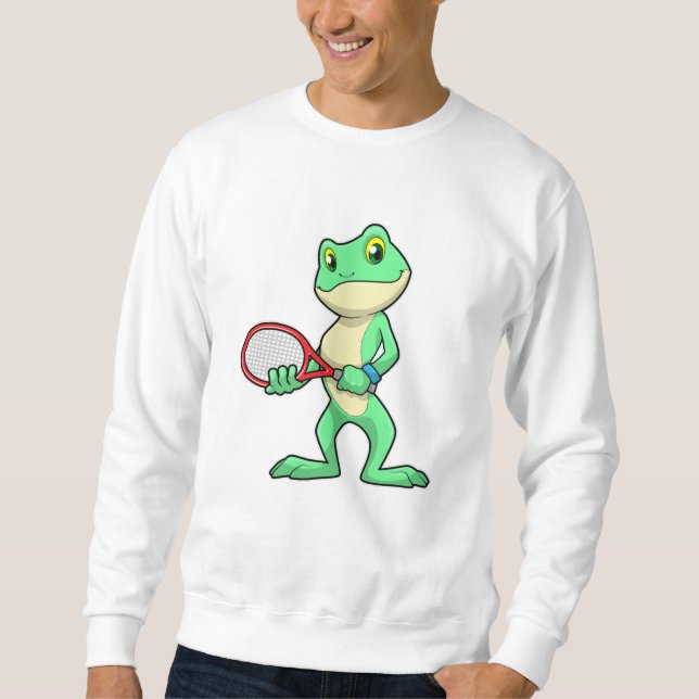 Frosch beim Tennis mit Tennisschläger Sweatshirt (Vorderseite)