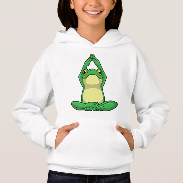Frosch beim Yoga in Cross BLeged Hoodie (Vorderseite)