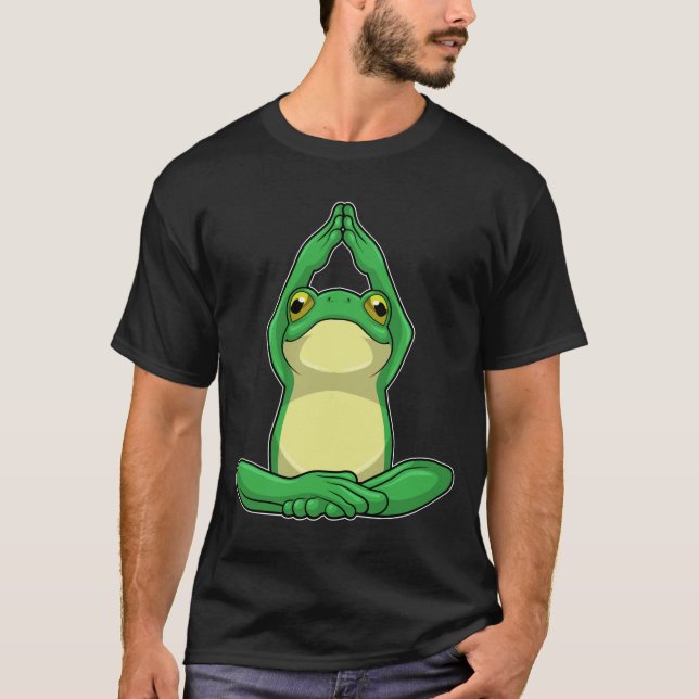 Frosch beim Yoga in Cross BLeged T-Shirt (Vorderseite)