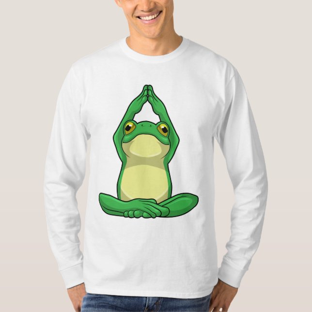 Frosch beim Yoga in Cross BLeged T-Shirt (Vorderseite)
