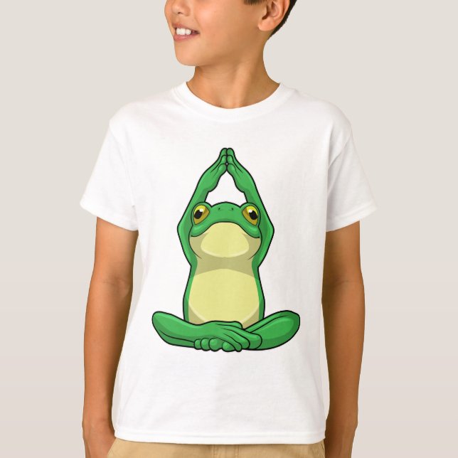 Frosch beim Yoga in Cross BLeged T-Shirt (Vorderseite)